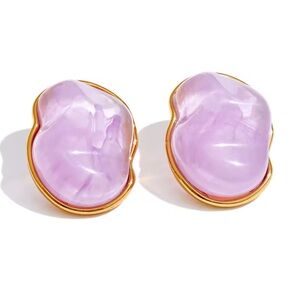 Lilac Gemstone Gold Earrings